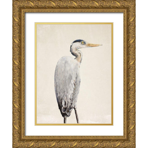 Grey Heron II Gold Ornate Wood Framed Art Print with Double Matting by Johnson, Walt