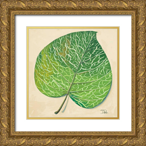 Veins of Green Leaf on Cream II Gold Ornate Wood Framed Art Print with Double Matting by Pinto, Patricia
