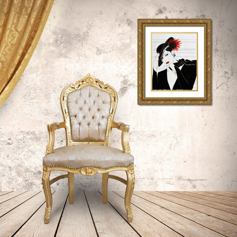 Fashion Women V Gold Ornate Wood Framed Art Print with Double Matting by Baliko, Linda