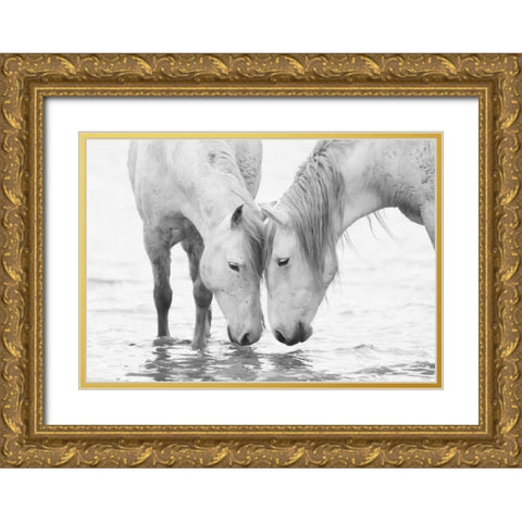 White Water Horses Gold Ornate Wood Framed Art Print with Double Matting by Walker, Carol