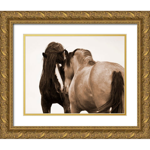Horses Courting Gold Ornate Wood Framed Art Print with Double Matting by Walker, Carol