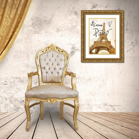 Je taime Paris Gold Ornate Wood Framed Art Print with Double Matting by Navas, Emily