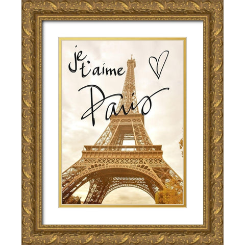 Je taime Paris Gold Ornate Wood Framed Art Print with Double Matting by Navas, Emily