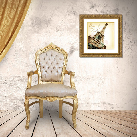 Paris je T aime Border Gold Ornate Wood Framed Art Print with Double Matting by Navas, Emily