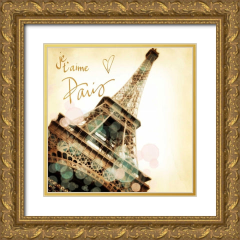 Paris je T aime Border Gold Ornate Wood Framed Art Print with Double Matting by Navas, Emily