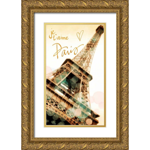 Je, taime Paris Gold Ornate Wood Framed Art Print with Double Matting by Navas, Emily