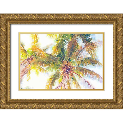 Sideway Watercolor Palms I Gold Ornate Wood Framed Art Print with Double Matting by Navas, Emily