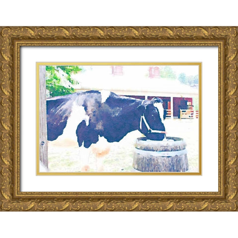 Barn Cow Gold Ornate Wood Framed Art Print with Double Matting by Navas, Emily