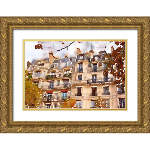 April in Paris Gold Ornate Wood Framed Art Print with Double Matting by Navas, Emily