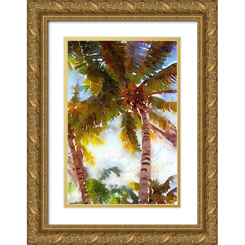 Watercolor Palms I Gold Ornate Wood Framed Art Print with Double Matting by Navas, Emily