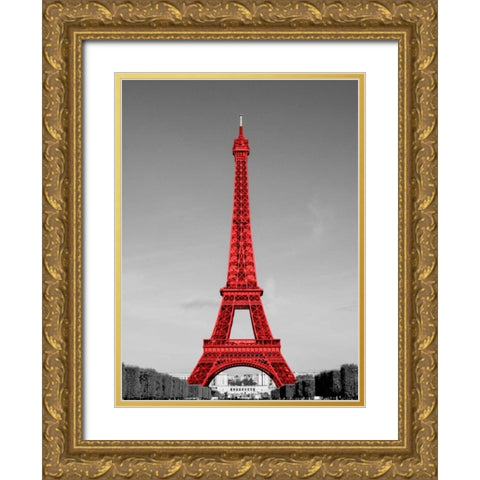 Paris in the Day in Red Border Gold Ornate Wood Framed Art Print with Double Matting by Navas, Emily
