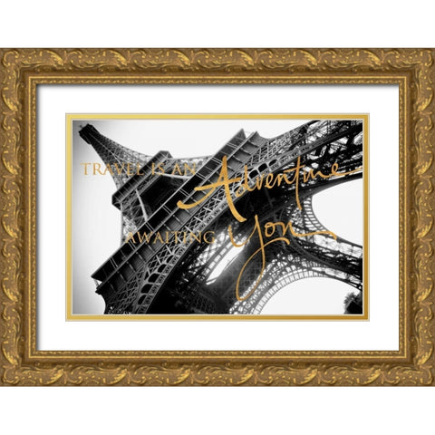 Travel is an Adventure Gold Ornate Wood Framed Art Print with Double Matting by Navas, Emily