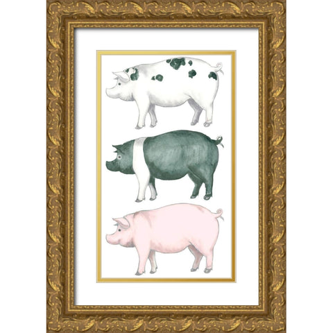 Piggy Wiggy Set Gold Ornate Wood Framed Art Print with Double Matting by Metz, Andi