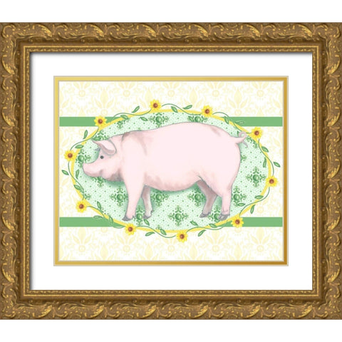 Piggy Wiggy I Gold Ornate Wood Framed Art Print with Double Matting by Metz, Andi