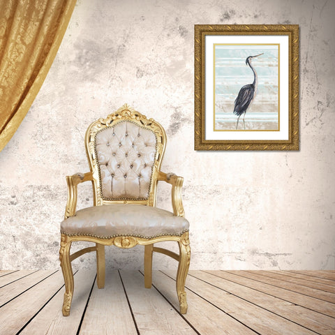 Grey Heron II Gold Ornate Wood Framed Art Print with Double Matting by DeRice, Julie