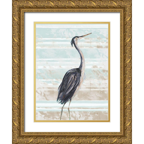Grey Heron II Gold Ornate Wood Framed Art Print with Double Matting by DeRice, Julie