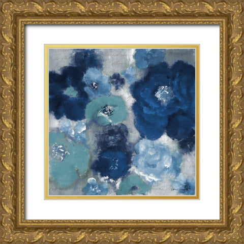 Aquatic Garden In Blues Gold Ornate Wood Framed Art Print with Double Matting by Loreth, Lanie