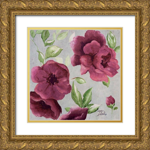 Gray and Plum Florals I Gold Ornate Wood Framed Art Print with Double Matting by Pinto, Patricia
