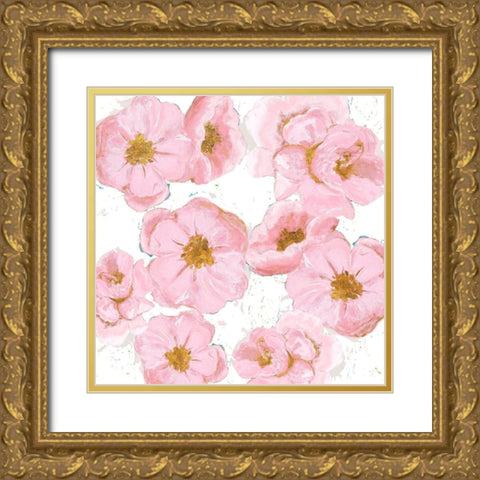Pink And Gold Florals Gold Ornate Wood Framed Art Print with Double Matting by Pinto, Patricia