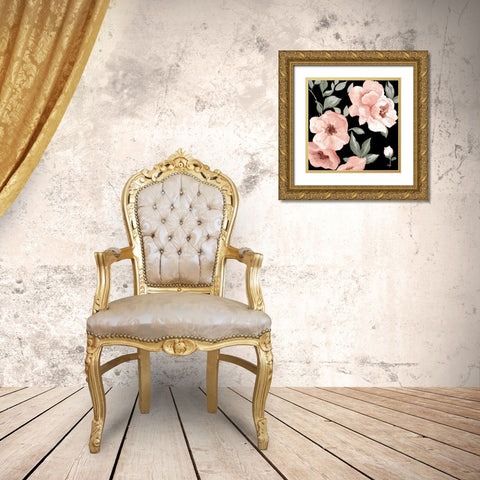 Dusty Rose on Black I Gold Ornate Wood Framed Art Print with Double Matting by Pinto, Patricia