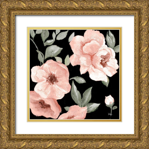 Dusty Rose on Black I Gold Ornate Wood Framed Art Print with Double Matting by Pinto, Patricia