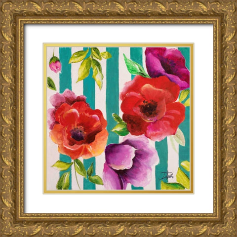 Red Flowers II Gold Ornate Wood Framed Art Print with Double Matting by Pinto, Patricia