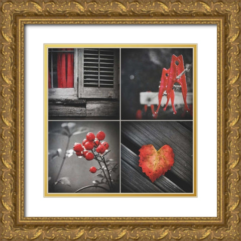 Red Hints Four Pack Gold Ornate Wood Framed Art Print with Double Matting by Peck, Gail