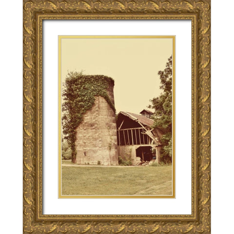 Barn and Silo Gold Ornate Wood Framed Art Print with Double Matting by Peck, Gail