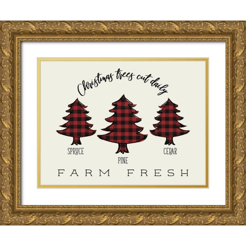 Buffalo Plaid Christmas Trees Gold Ornate Wood Framed Art Print with Double Matting by Medley, Elizabeth