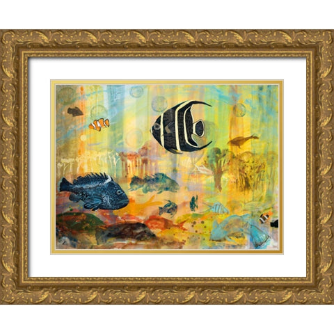 Fishes Gold Ornate Wood Framed Art Print with Double Matting by Maria, Robin
