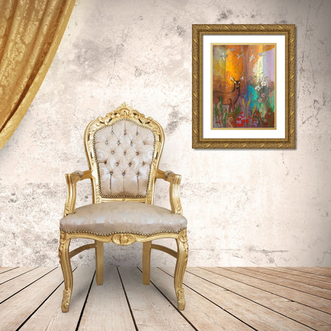 Sun Deer Gold Ornate Wood Framed Art Print with Double Matting by Maria, Robin