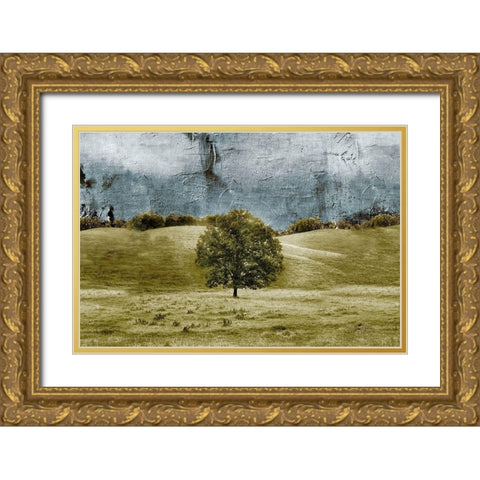 Tree in the Valley Gold Ornate Wood Framed Art Print with Double Matting by Mabat, Ynon