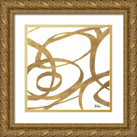 Golden Swirls Square Border I Gold Ornate Wood Framed Art Print with Double Matting by Pinto, Patricia