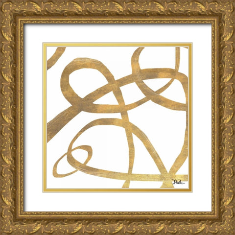 Golden Swirls Square Border II Gold Ornate Wood Framed Art Print with Double Matting by Pinto, Patricia
