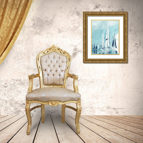 Tall Fantasy Sails Gold Ornate Wood Framed Art Print with Double Matting by Meneely, Dan