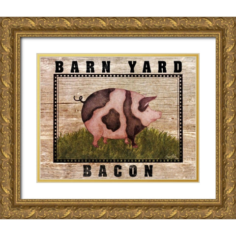 Farm Pig Gold Ornate Wood Framed Art Print with Double Matting by Medley, Elizabeth