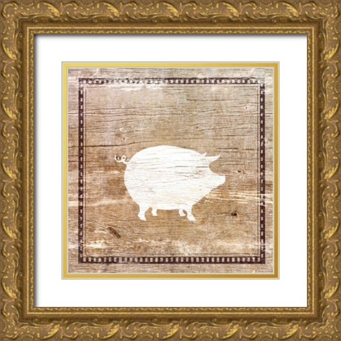 Farm Pig Silhouette Gold Ornate Wood Framed Art Print with Double Matting by Medley, Elizabeth