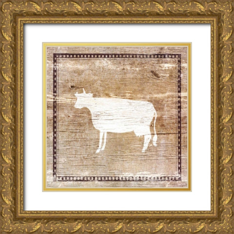 Farm Cow Silhouette Gold Ornate Wood Framed Art Print with Double Matting by Medley, Elizabeth