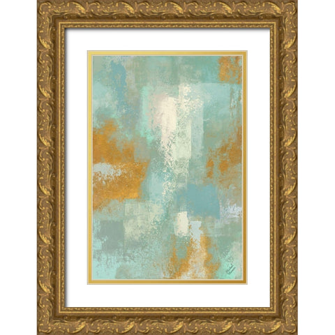 Escape into Teal Abstraction I Gold Ornate Wood Framed Art Print with Double Matting by Marcon, Michael