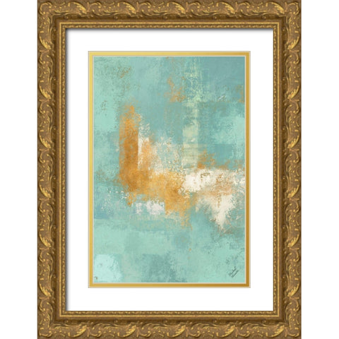 Escape into Teal Abstraction II Gold Ornate Wood Framed Art Print with Double Matting by Marcon, Michael