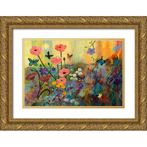 Pink Poppies in Paradise Gold Ornate Wood Framed Art Print with Double Matting by Maria, Robin