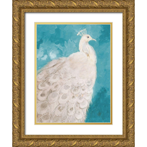 Royal Plume on Teal Gold Ornate Wood Framed Art Print with Double Matting by Maria, Robin
