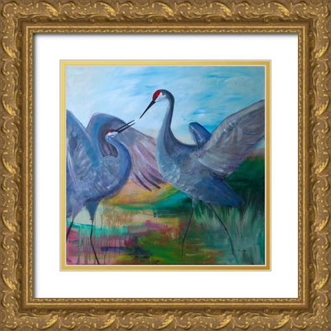 Sandhill Cranes Gold Ornate Wood Framed Art Print with Double Matting by Maria, Robin