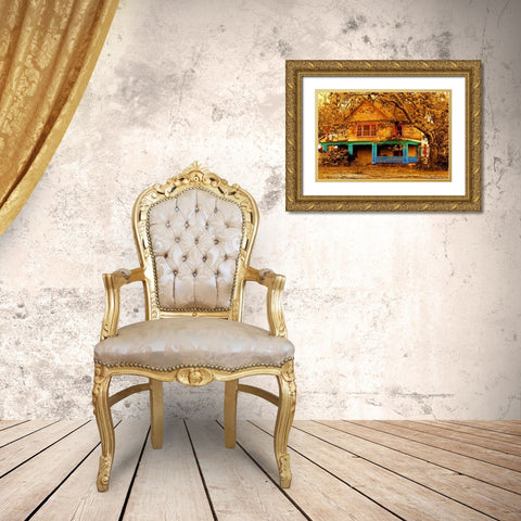 Porch in Blues Gold Ornate Wood Framed Art Print with Double Matting by Mabat, Ynon