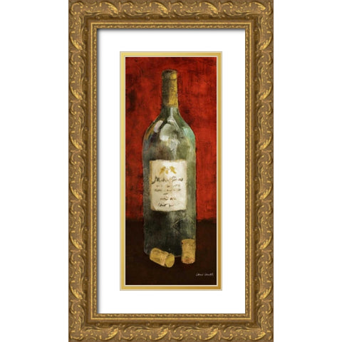 Red Wine and Cork II (red background) Gold Ornate Wood Framed Art Print with Double Matting by Loreth, Lanie
