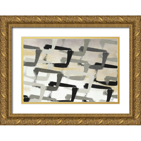 Gray Abstract Gold Ornate Wood Framed Art Print with Double Matting by Marcon, Michael
