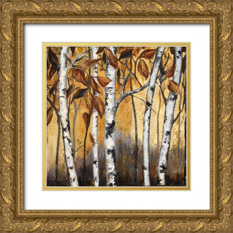 Birchwood Trees on Gold I Gold Ornate Wood Framed Art Print with Double Matting by Pinto, Patricia