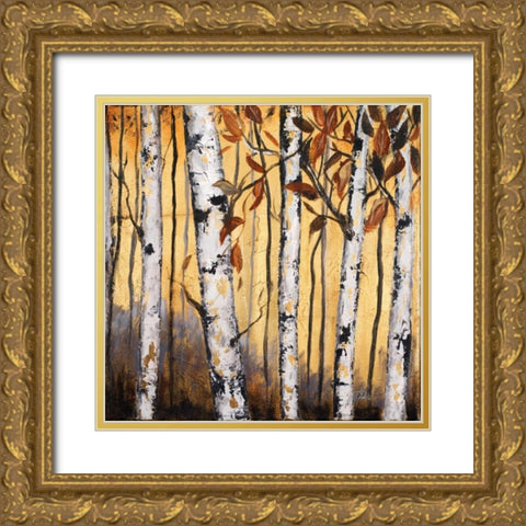 Birchwood Trees on Gold II Gold Ornate Wood Framed Art Print with Double Matting by Pinto, Patricia