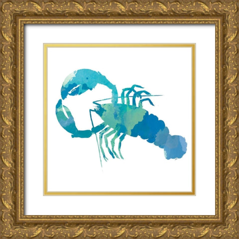 Watercolor Lobster in Teal Gold Ornate Wood Framed Art Print with Double Matting by DeRice, Julie
