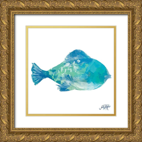 Watercolor Fish in Teal II Gold Ornate Wood Framed Art Print with Double Matting by DeRice, Julie